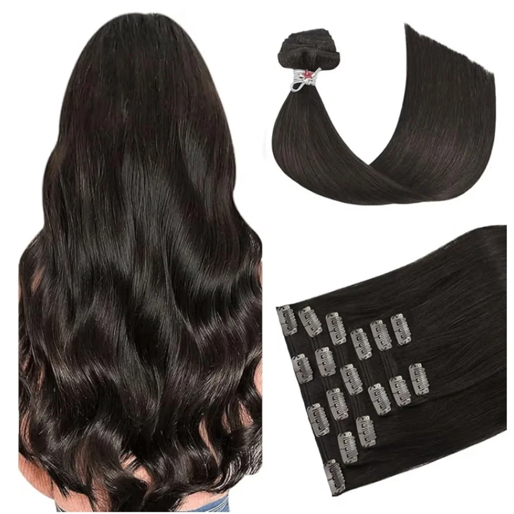 Dark Brown Clip In Remy Extensions Human Hair #2  Straight 14 Inch 7Pcs 70g